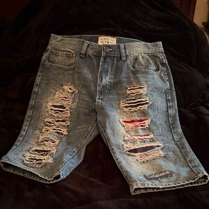 Men's Ripped Denim Shorts - Blue